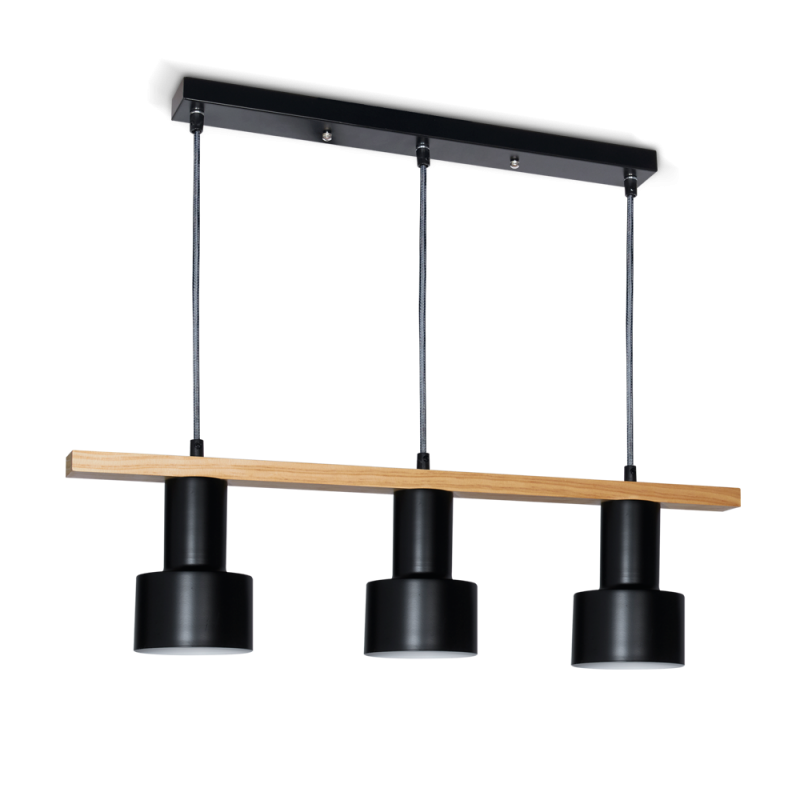 COLGANTE TUNE 3L. E27 NEGRO C/MADERA